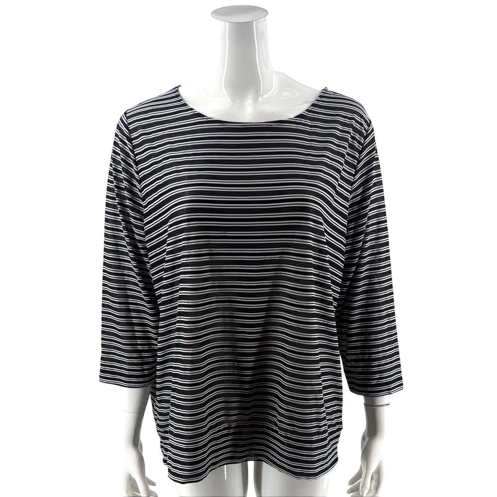 Chicos Travelers Womens Top Size 3 / US XL Black White Striped Semi Sheer Shirt